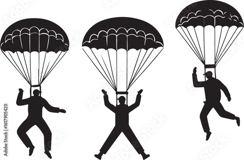 Parachutists descending with open canopies parachuting skydiver
