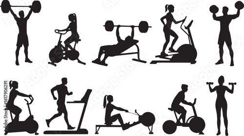 Diverse people exercising with gym equipment fitness exercise