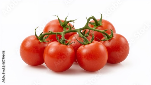 Seven fresh red vine tomatoes isolated on white