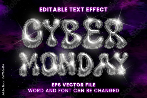 Cyber monday chrome inflated 3d editable text effect