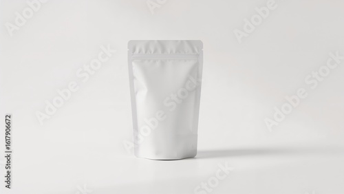White blank stand up pouch mockup standing on a clean white background