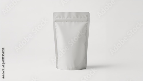 White blank stand up pouch with zipper seal on a plain white background