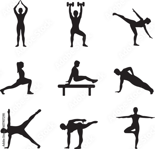 Diverse fitness poses exercise yoga