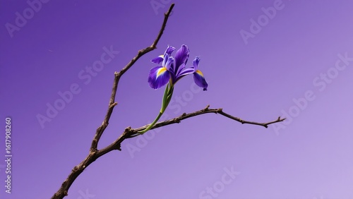 Chinese aesthetic art, with withered branches and irises on a purple background