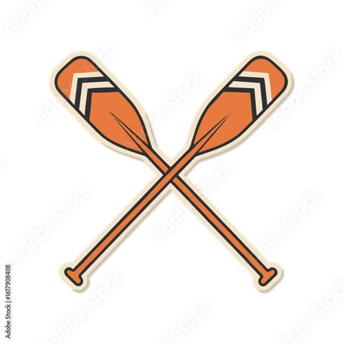 Crossed canoe paddles icon with chevron pattern. Vector illustration for boating, kayaking, and outdoor adventure.