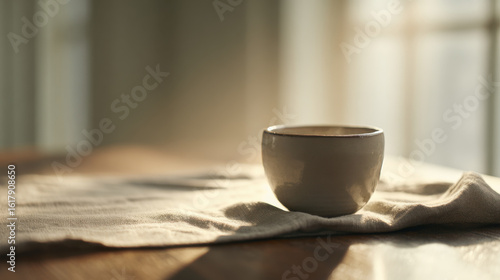 Minimalist wabi-sabi decor with a ceramic bowl creates a calming zen space.