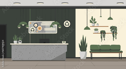 Contemporary green office reception desk area plant decor