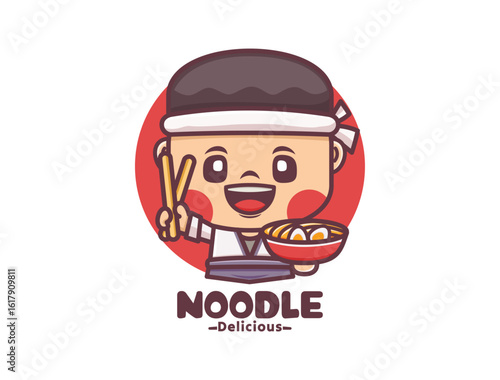 noodle chef cartoon character, cartoon mascot and food.