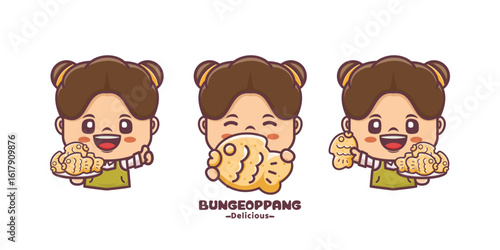 Cute girl with bungeoppang .cartoon characters and food