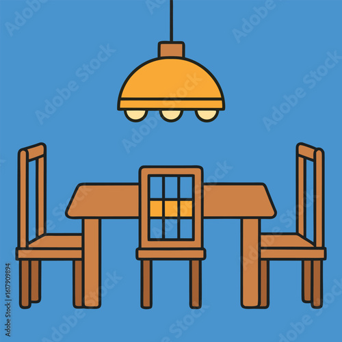 Wooden dining table with chairs and pendant lamp dining room