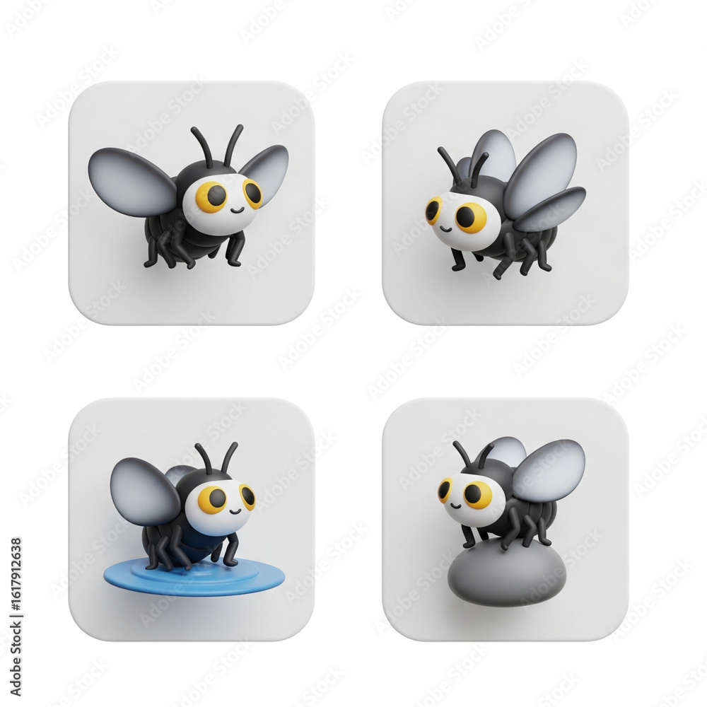 Fototapeta premium Four cute cartoon bee characters in different poses