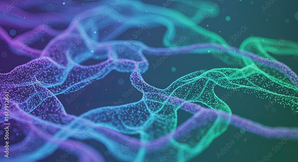Obraz premium Abstract swirling purple and green nebulae with glowing particles