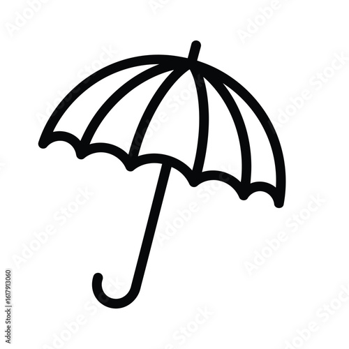 Vector art of vector illustration of a simple umbrella icon representing protection from rain and bad weather conditions with a curved handle