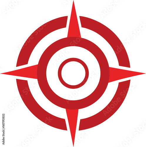 Red target with compass points isolated on white background