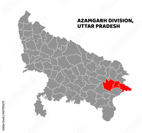 Azamgarh Division Highlighted in Uttar Pradesh State Map of India