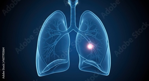 Graphic of human lungs with a glowing spot on the right lung