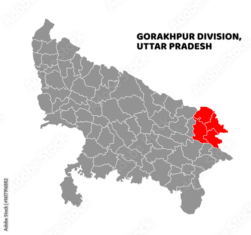 Gorakhpur Division Highlighted in Uttar Pradesh State Map of India