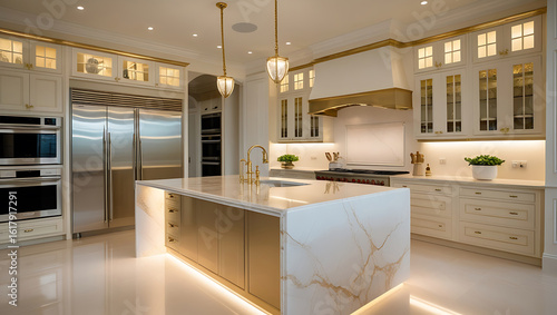 Wallpaper Mural Luxury Marble Kitchen Interior with Gold Accents and High-End Design Torontodigital.ca