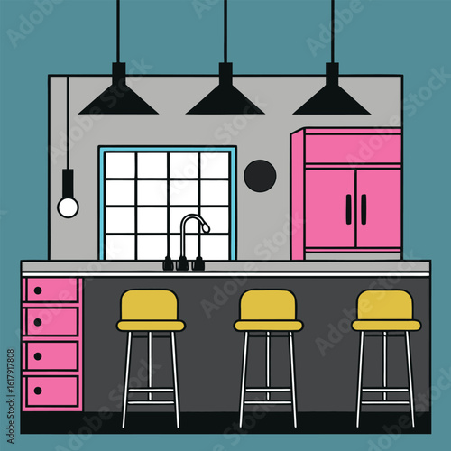 Yellow bar stools in contemporary kitchen interior