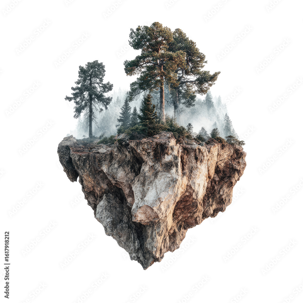 Obraz premium Floating island with trees and mist