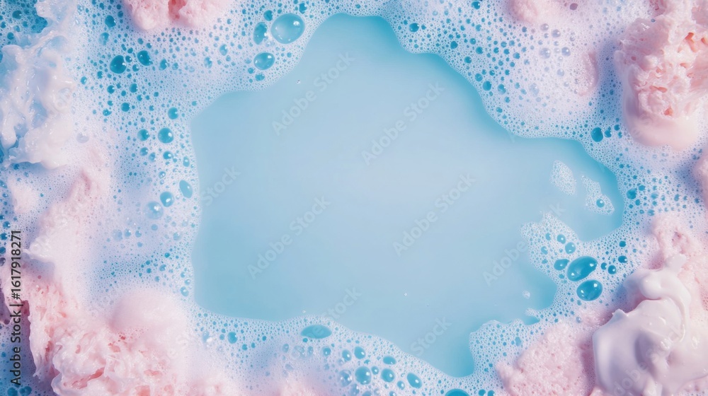 Obraz premium Frame with soap foam and bubbles made of shampoo, lotion, detergent 