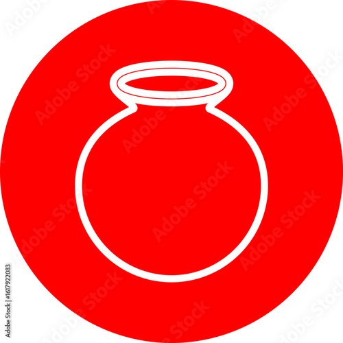 Earthen Pot Vector Line White Circle Red