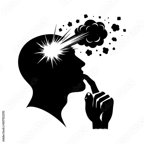 Silhouette of a man with a bright idea exploding from his head