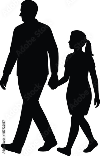 Father walking with teenage daughter holding hands silhouette vector