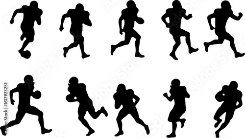 American Football Player Silhouettes in Action"