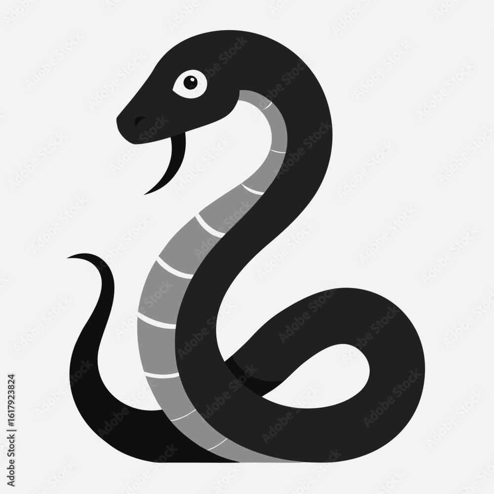 Fototapeta premium Black snake vector illustration with a cute cartoon serpent design, a fun wildlife symbol