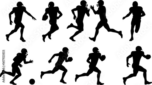 American Football Player Silhouettes in Action"