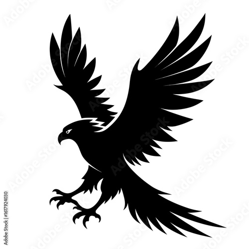 Elegant eagle vector illustration featuring a majestic bird with outstretched wings, ideal for a silhouette design or tattoo art
