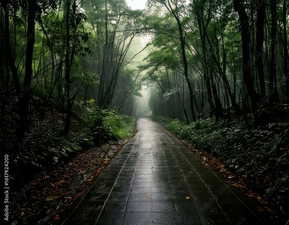 Obraz premium Forest path winding through green trees