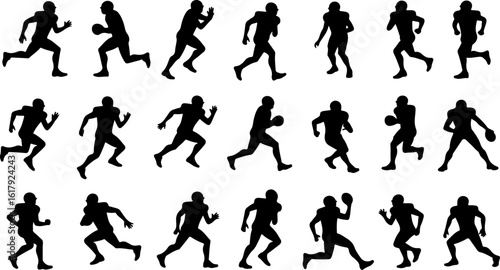 American Football Player Silhouettes in Action"