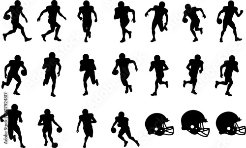 American Football Player Silhouettes in Action"