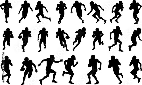 American Football Player Silhouettes in Action"