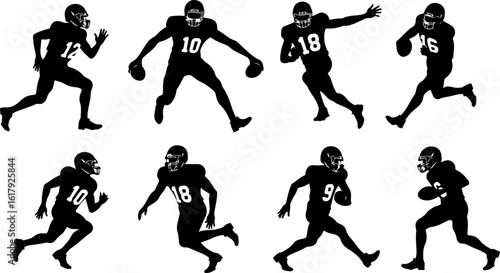 American Football Player Silhouettes in Action"