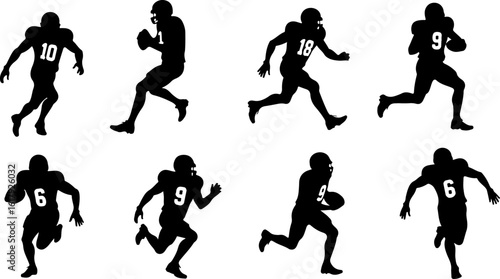 American Football Player Silhouettes in Action"