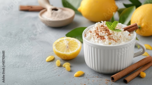 A festive Spanish arroz con leche, a creamy rice pudding with cinnamon and lemon zest.