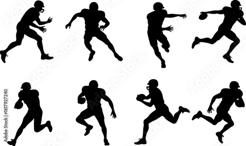 American Football Player Silhouettes in Action"