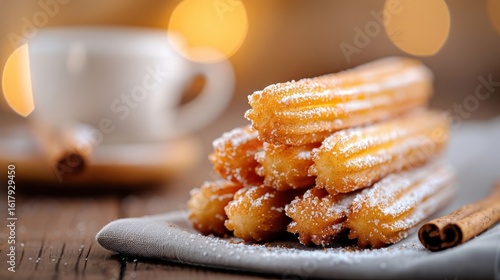 A close-up of a cinnamon sugar-dusted churro.