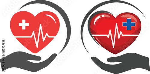 Heart with heartbeat in hands on white background