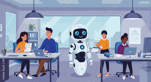 Teamwork with AI a modern office scenario showcasing human robot collaboration