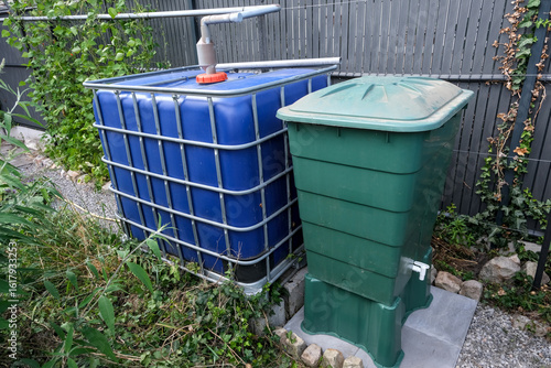 Tableau sur toile Rainwater overflow system connecting two water storage tanks