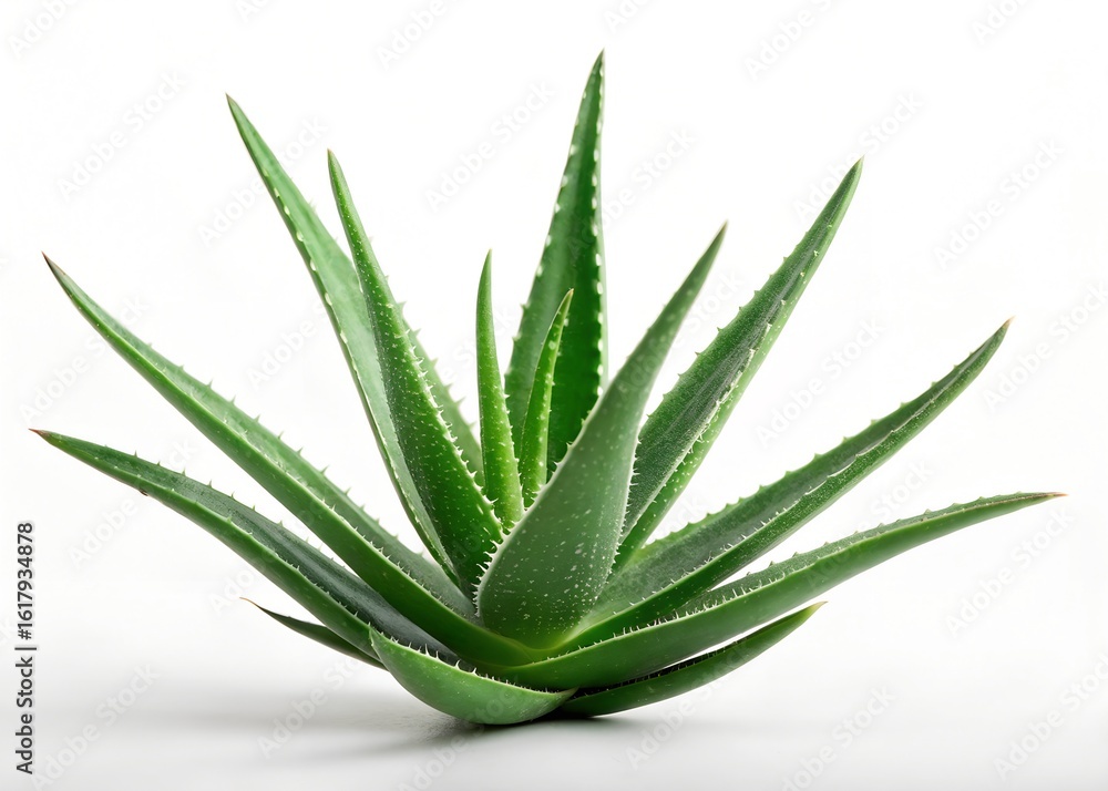 Fototapeta premium Single aloe vera plant, vibrant green leaves, clean background