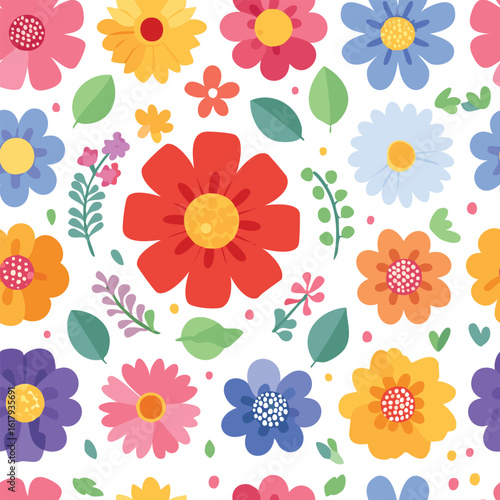 Bright Colorful Playful Botanical Icons Seamless Pattern Illustration