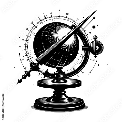 Vintage celestial globe with astronomical markings and ornate stand