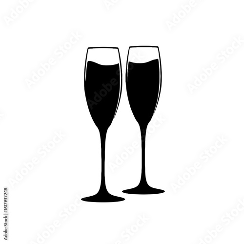 Two elegant champagne flutes silhouette against a pristine backdrop.