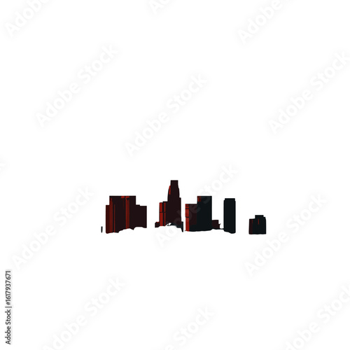 Silhouette of a modern city skyline with skyscrapers against the sky.