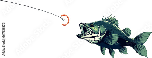 Largemouth Bass About to Strike a Fishing Lure Illustration Isolated